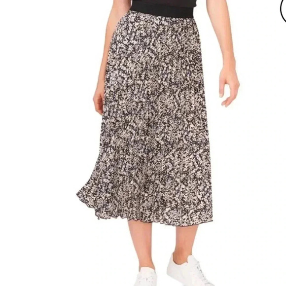 Vince Camuto Elastic Waist PleatMidi Skirt Sprinkled Field Floral Black XXL New - Picture 9 of 9